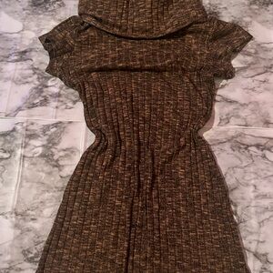 Brown Ribbed Knit mini Dress